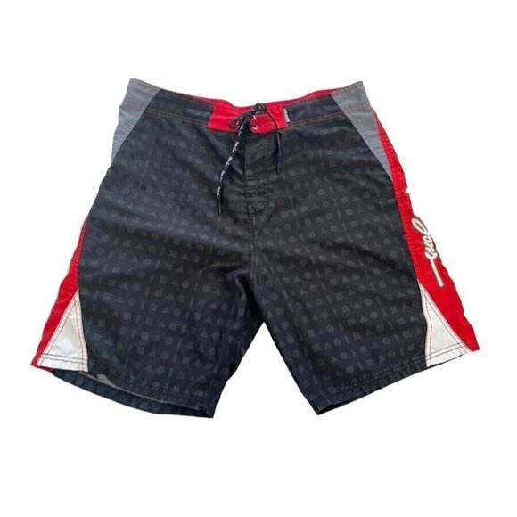 Maui And Sons Men's Sz 38 Black Red White Board Shorts Boardshorts Geo Print - Picture 1 of 9